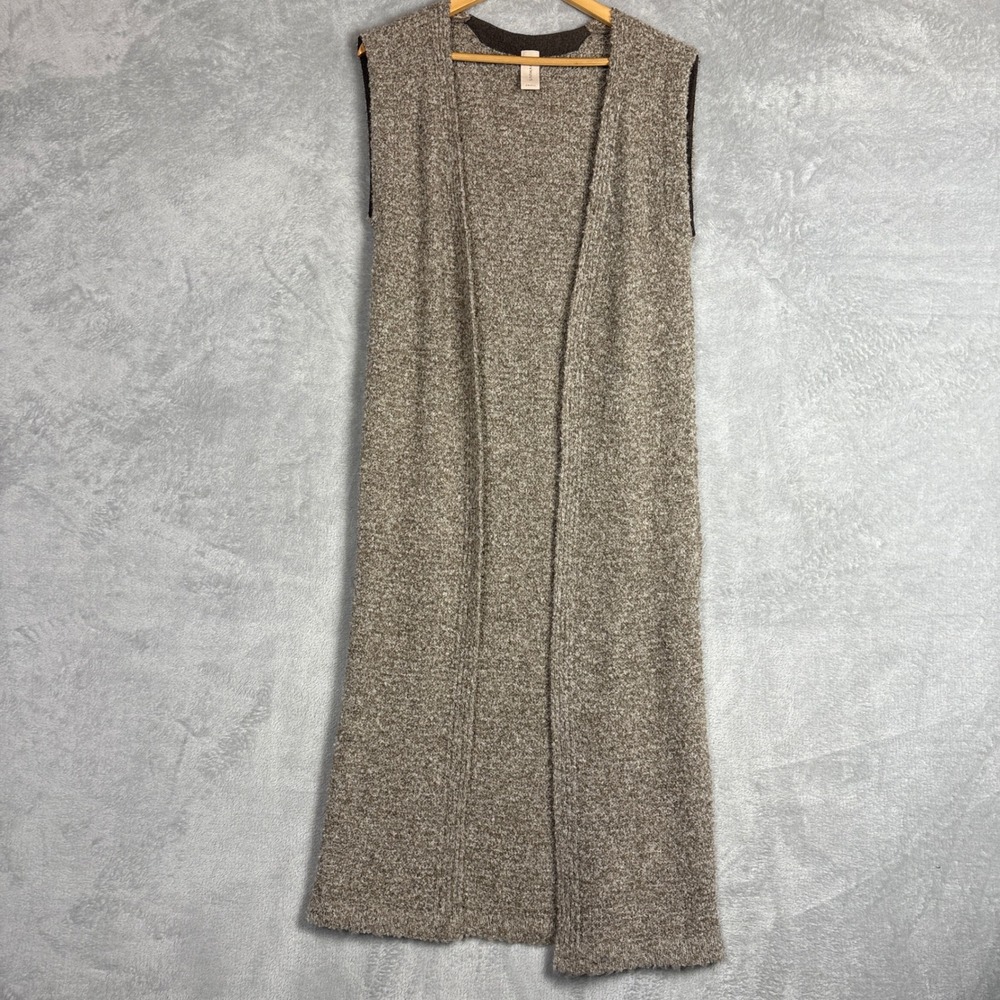 Skovhuus Taupe Boucle Knit Longline Open Front Vest‎ Wool Mix Small Contemporay